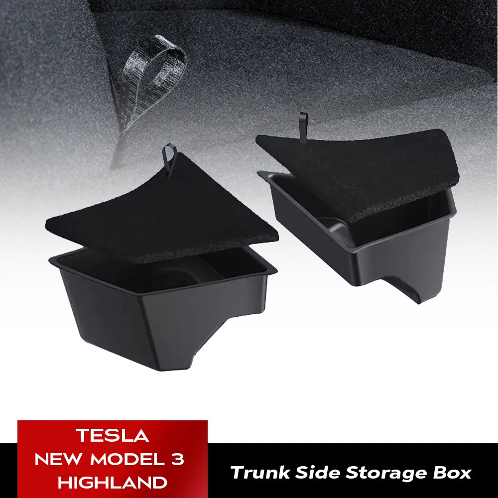 Rear Trunk Left Side Storage Box with Cover for 2024 Tesla Model 3 Highland